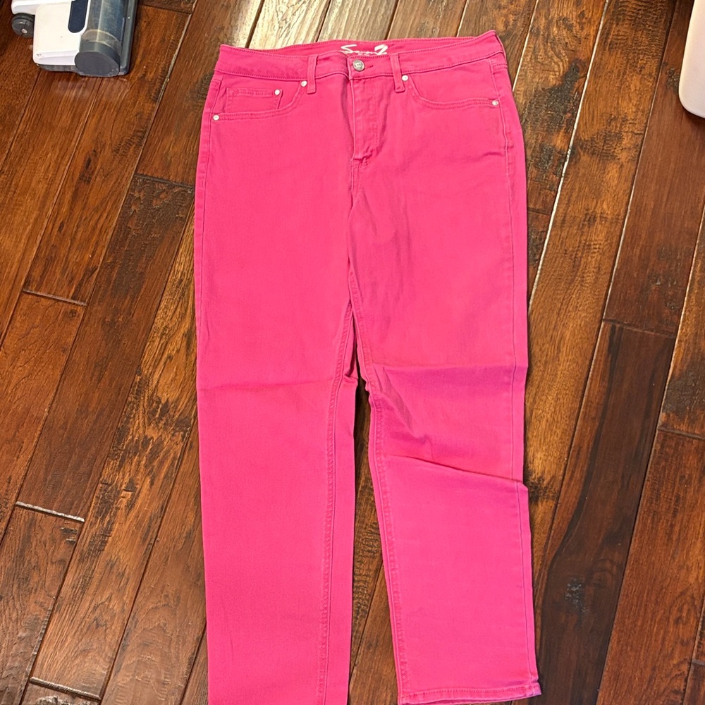 Seven7 Women's Bright Pink Straight Leg Jeans
